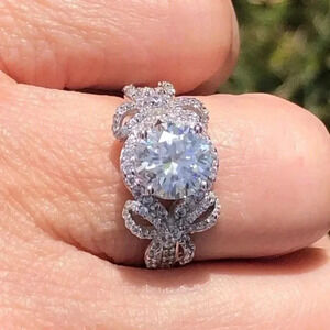 SZ 7 Certified 2 CT 14k Double Bow Moissanite Engagement & Wedding Ring